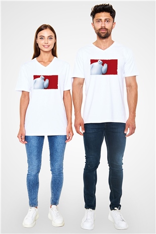 Big Hero Beyaz Unisex V Yaka Tişört T-Shirt