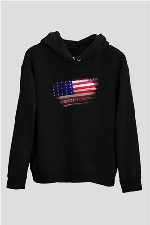 Bikini Atolü - Bikini Atoll Bayrağı Baskılı Unisex Siyah Hoodie