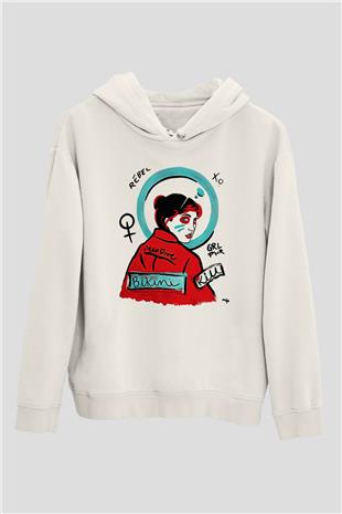 Bikini Kill Baskılı Beyaz Unisex Kapüşonlu Sweatshirt