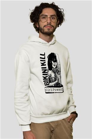 Bikini Kill Baskılı Beyaz Unisex Kapüşonlu Sweatshirt