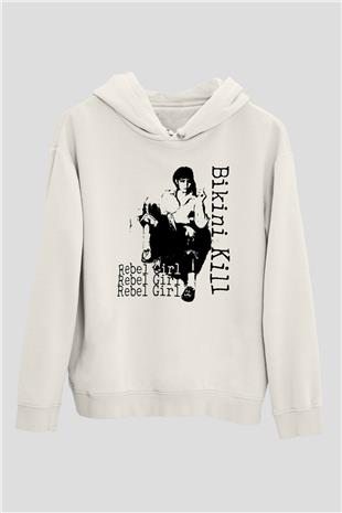 Bikini Kill Baskılı Beyaz Unisex Kapüşonlu Sweatshirt