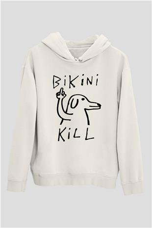 Bikini Kill Baskılı Beyaz Unisex Kapüşonlu Sweatshirt