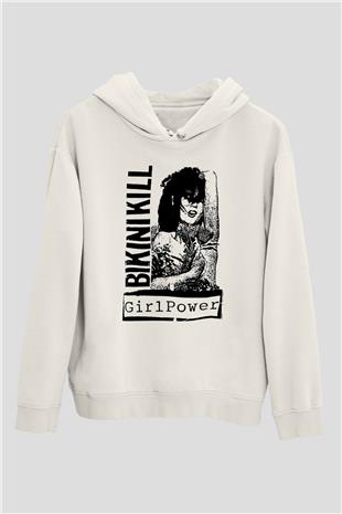 Bikini Kill Baskılı Beyaz Unisex Kapüşonlu Sweatshirt