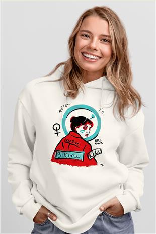 Bikini Kill Baskılı Beyaz Unisex Kapüşonlu Sweatshirt