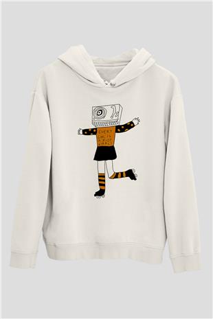 Bikini Kill Baskılı Beyaz Unisex Kapüşonlu Sweatshirt