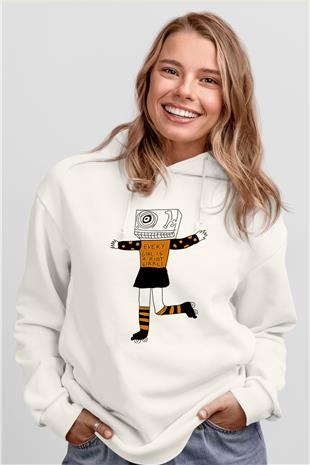 Bikini Kill Baskılı Beyaz Unisex Kapüşonlu Sweatshirt