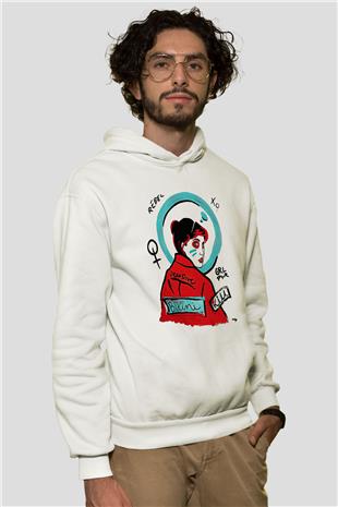 Bikini Kill Baskılı Beyaz Unisex Kapüşonlu Sweatshirt