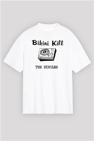 Bikini Kill Baskılı Beyaz Unisex Oversize Tişört - Tshirt