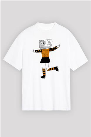 Bikini Kill Baskılı Beyaz Unisex Oversize Tişört - Tshirt