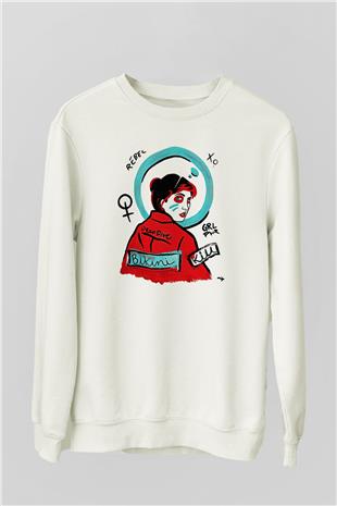 Bikini Kill Baskılı Beyaz Unisex Sweatshirt