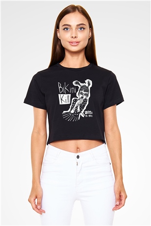 Bikini Kill Baskılı Siyah Crop Top Kadın Tişört - Tshirt