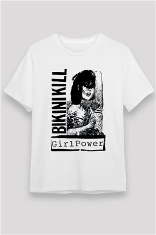Bikini Kill Baskılı Unisex Beyaz Tişört - Tshirt