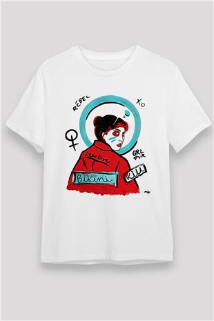 Bikini Kill Baskılı Unisex Beyaz Tişört - Tshirt