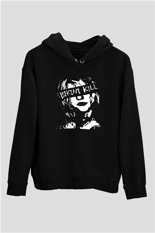 Bikini Kill Baskılı Unisex Siyah Kapüşonlu Sweatshirt