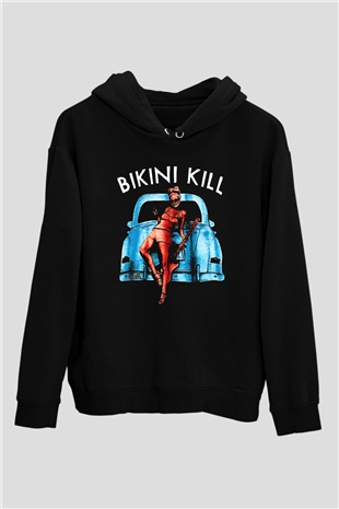 Bikini Kill Baskılı Unisex Siyah Kapüşonlu Sweatshirt