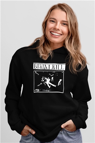 Bikini Kill Baskılı Unisex Siyah Kapüşonlu Sweatshirt