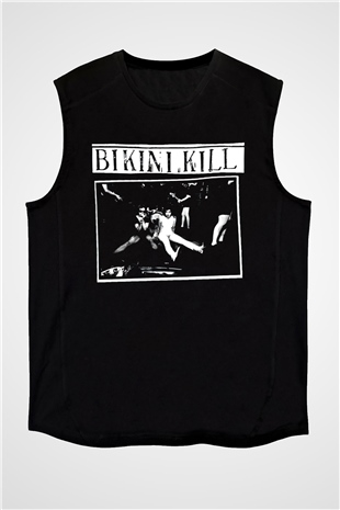 Bikini Kill Baskılı Unisex Siyah Kolsuz Tişört - Tshirt