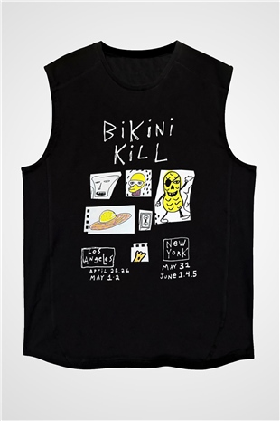 Bikini Kill Baskılı Unisex Siyah Kolsuz Tişört - Tshirt