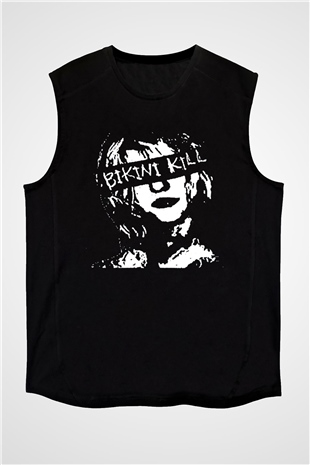 Bikini Kill Baskılı Unisex Siyah Kolsuz Tişört - Tshirt