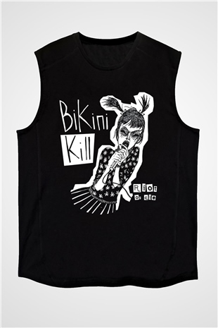 Bikini Kill Baskılı Unisex Siyah Kolsuz Tişört - Tshirt