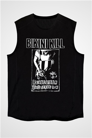 Bikini Kill Baskılı Unisex Siyah Kolsuz Tişört - Tshirt