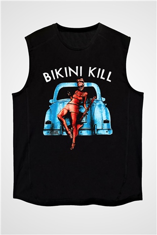 Bikini Kill Baskılı Unisex Siyah Kolsuz Tişört - Tshirt