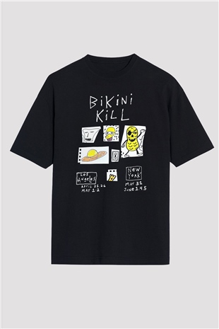 Bikini Kill Baskılı Unisex Siyah Oversize Tişört - Tshirt