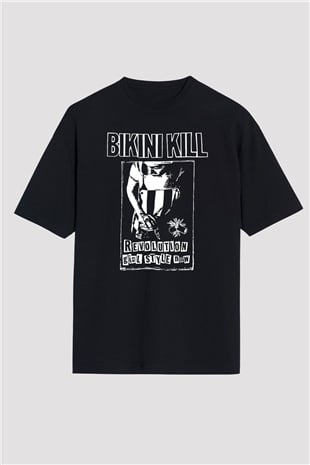 Bikini Kill Baskılı Unisex Siyah Oversize Tişört - Tshirt