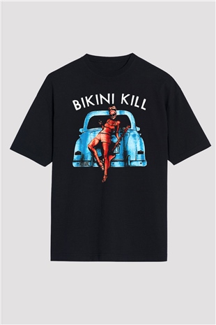 Bikini Kill Baskılı Unisex Siyah Oversize Tişört - Tshirt