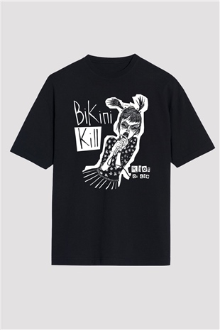 Bikini Kill Baskılı Unisex Siyah Oversize Tişört - Tshirt