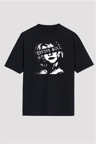 Bikini Kill Baskılı Unisex Siyah Oversize Tişört - Tshirt