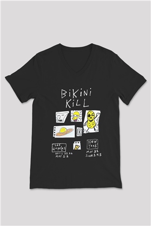 Bikini Kill Baskılı Unisex Siyah V Yaka Tişört - Tshirt