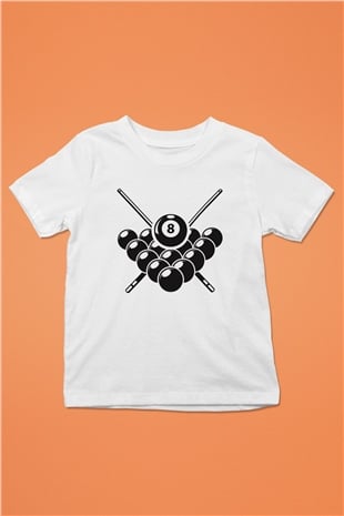 Bilardo Baskılı Beyaz Unisex Çocuk Tişört