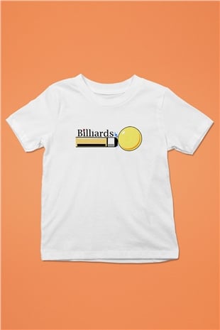Bilardo Baskılı Beyaz Unisex Çocuk Tişört