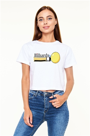 Bilardo Beyaz Croptop Tişört