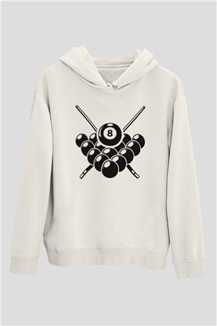 Bilardo Beyaz Unisex Hoodie
