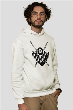 Bilardo Beyaz Unisex Hoodie
