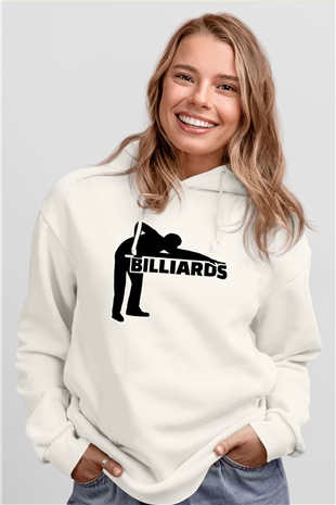 Bilardo Beyaz Unisex Kapüşonlu Sweatshirt