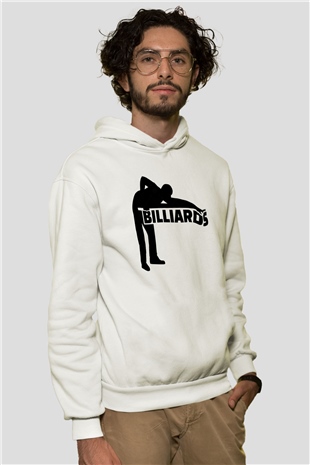 Bilardo Beyaz Unisex Kapüşonlu Sweatshirt
