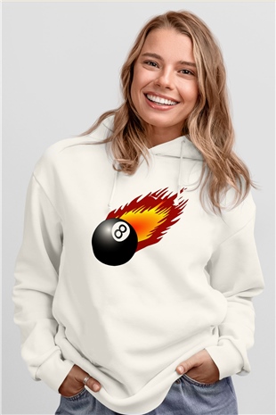 Bilardo Beyaz Unisex Kapüşonlu Sweatshirt