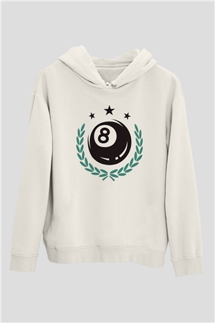 Bilardo Beyaz Unisex Kapüşonlu Sweatshirt