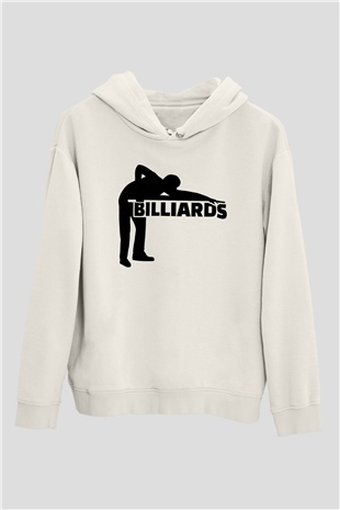 Bilardo Beyaz Unisex Kapüşonlu Sweatshirt