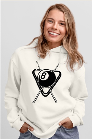 Bilardo Beyaz Unisex Kapüşonlu Sweatshirt