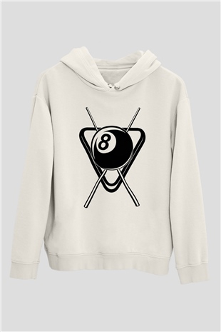 Bilardo Beyaz Unisex Kapüşonlu Sweatshirt