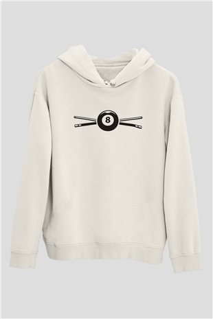 Bilardo Beyaz Unisex Kapüşonlu Sweatshirt