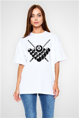 Bilardo Beyaz Unisex Oversize Tişört T-Shirt
