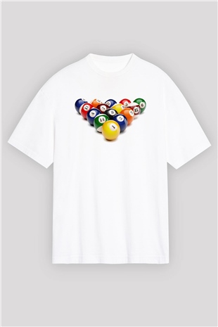 Bilardo Beyaz Unisex Oversize Tişört T-Shirt