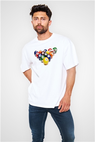 Bilardo Beyaz Unisex Oversize Tişört T-Shirt