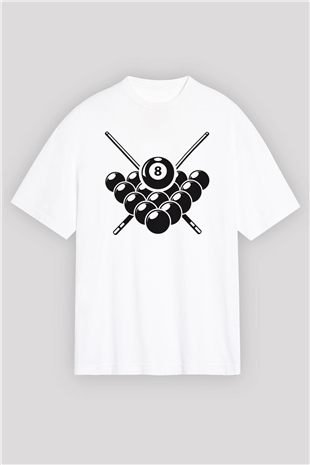 Bilardo Beyaz Unisex Oversize Tişört T-Shirt