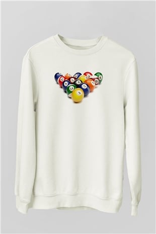 Bilardo Beyaz Unisex Sweatshirt
